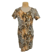 Women with Control Leopard Print T-Shirt Dress M Animal V-Neck Casual Vacation