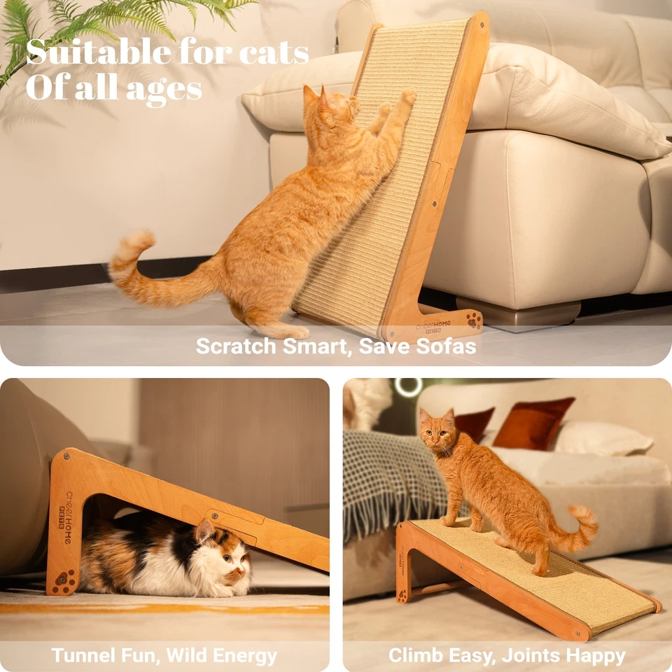 Sisal Cat Scratcher Ramp, 24.8" Solid Wooden Cats L-Shape Scratching Post - Image 3 of 4