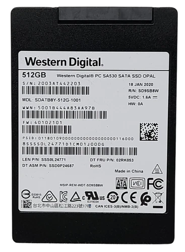 Western Digital SDATB8Y-512G-1001 512GB Sata 2.5" SSD 95-99% Health
