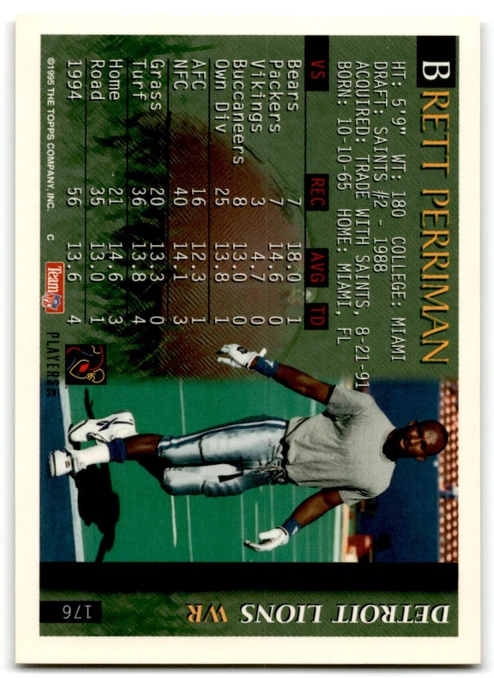 1995 Bowman Brett Perriman Detroit Lions #176 - Image 2 of 2