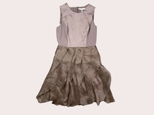 Halston Heritage Silk Dress Womens 6 Taupe Layered Ruffle Formal Cocktail Party