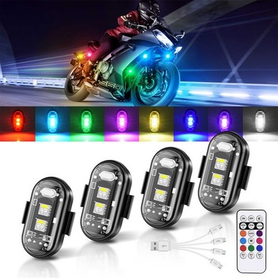 4Pcs Wireless LED Strobe Lights 8 Colors 10 Modes Anti-Collision Lights Kit e14