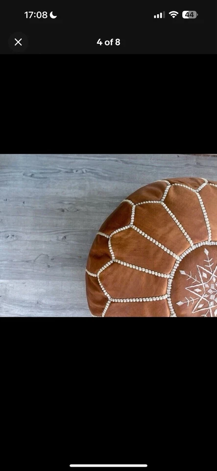Trending Moroccan Pouffe Boho Vintage Goat Genuine Leather Ottoman Brown Round - image 3 of 4