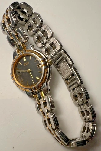 Vintage Seiko Watch Women 25mm Silver Gold Two Tone Date 7N82-6C20 New Battery
