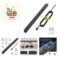 12-Outlet Long Power Strip with 15FT Cord, 2100 Joules Heavy Duty Surge Prote...