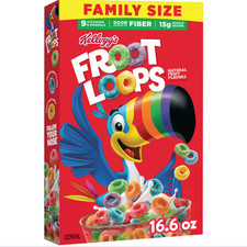 Kellogg's Froot Loops Breakfast Cereal, Good Source of Fiber, 15g Whole Grains,