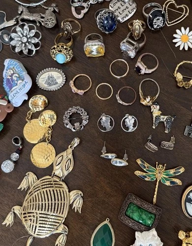 Vintage Costume, Jewelry, Lot Of Earrings, Brooches,&Rings: Sarah Cov, Avon Etc