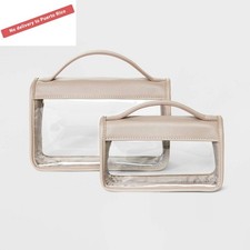 Travel Pouch -Taupe: Top Handle Bag, Unstructured, Woven, Handle