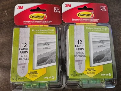 3M Command Strips 24 Large Picture Poster Hanging White Includes Level