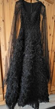 Abendkleid Damen lang schwarz Tüll-Ärmel du...