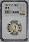 1917-D Standing Liberty 25c Silver Quarter TYPE 2  NGC XF 45