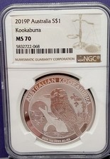 2019 P Australian S$1 oz Silver Dollar KOOKABURRA NGC MS 70