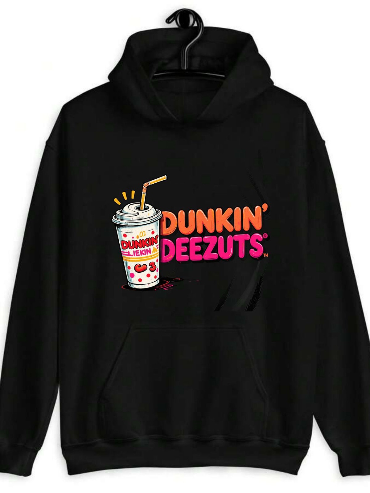 Dunkin' Deezuts Funny Meme Hoodie - Iced Coffee Cartoon Graphic Sweatshirt with