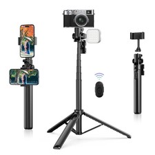 MT-70 Extendable Tripod, 63" Selfie Stick Vlog Tripod Stand with 2 Phone Clip...