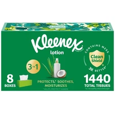 Kleenex Lotion Facial Tissues with Coconut Oil, 8 Flat Boxes, 180 Tissues Per