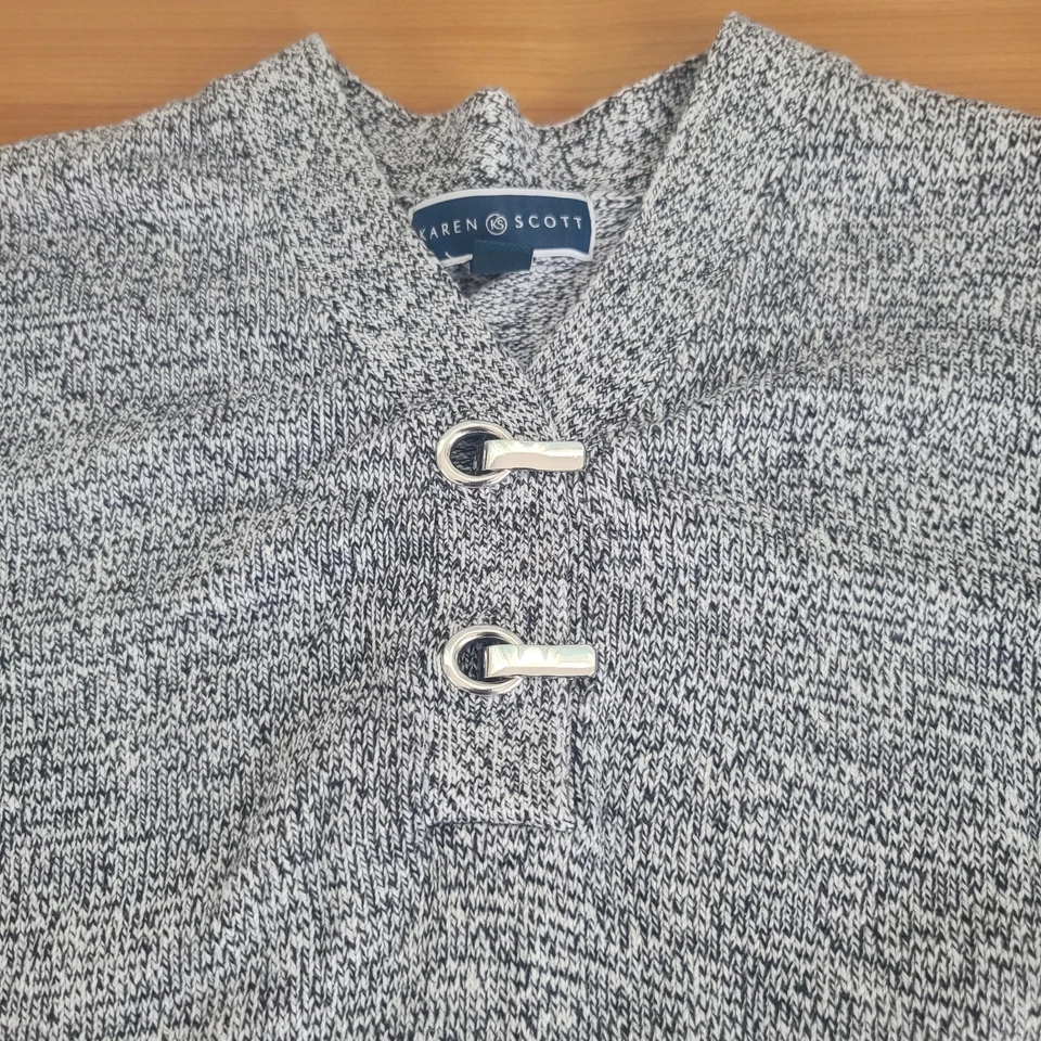 Suéter Henley tejido jaspeado Karen Scott para mujer negro blanco gris talla XL Foto 4 de 4