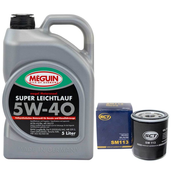 MotoröL Set 5W-40 Meguin 5 Liter + ÖLfilter FüR Citroen C5 Fiat Peugeot Suzuki-image