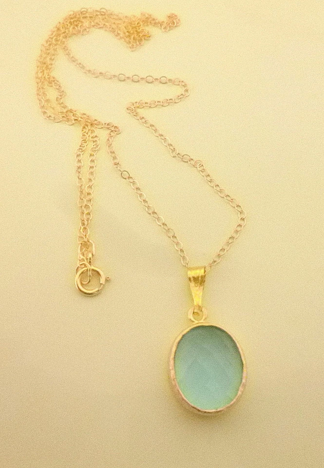 Cadena sólida de oro de 14 K de 18" o 20" pulgadas con piedra aguamarina ovalada de 3,5 quilates A+++ Foto 4 de 4