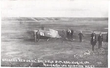 Postcard Badgers Baldwin Biplane Red Devil Wreck Chicago Aviation Meet 1911 *7