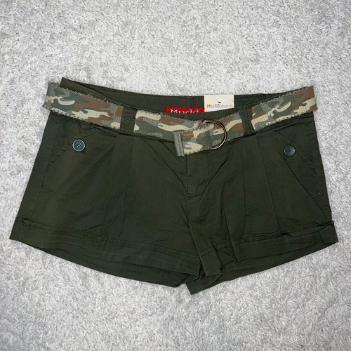 NEW Vintage MUDD jeans olive green shorts with camo belt size 9