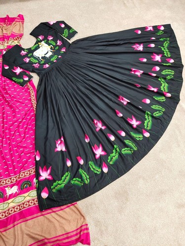 Attractive Look Satin Silk Gown With Fancy Dupatta For Wedding And Party Wear - Picture 6 of 9