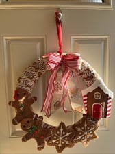 Christmas Gingerbread House Boy Girl 18 Inch Front Door Wreath Indoor Decor