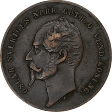 Schweden, Oscar I, 2 &Ouml;re, 1858, Stockholm, Bronze, SS, KM:688