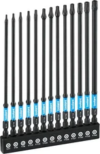 6" Impact Long Bit Set 13pcs,1/4 Hex-Shank Steel Security With CNC Machined Tips