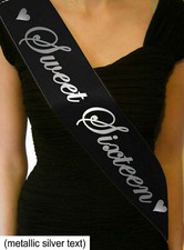 Sweet Sixteen Black Birthday Sash Present 16th Sashes Hearts Gift Cheap Party
