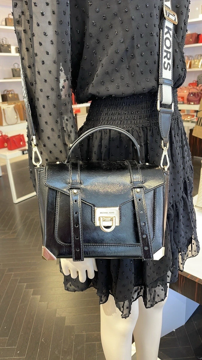 Michael Kors Manhattan Medium Crackled Metallic Leather Satchel