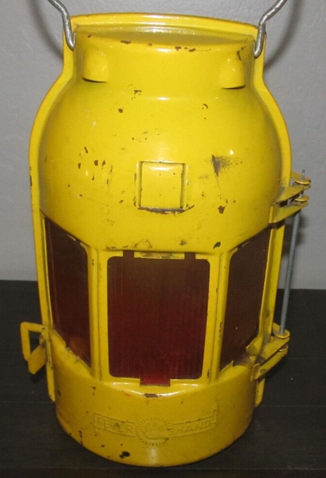 Vintage FEUERHAND KEROSENE LANTERN Yellow Metal Orange Lens Candle German