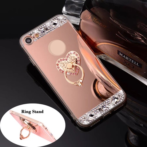 Bling Diamond Crystal Ring Holder Kickstand Mirror Makeup back Soft Case Cover - Picture 7 of 12