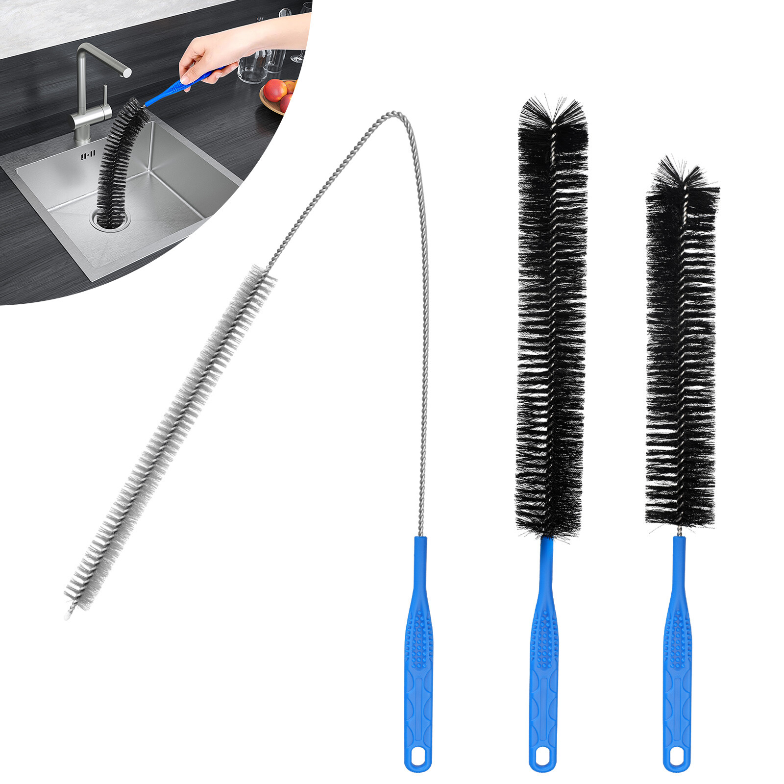 3 PCS Flexible Drain Cleaning Brush set Pipe Unclog Kit for Kitchen Sink Tools