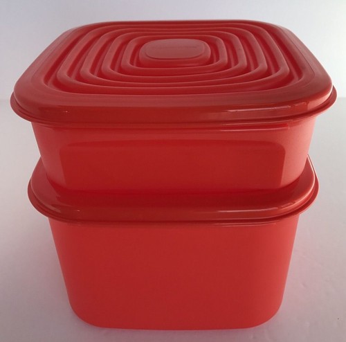 Tupperware Stuffables™ Square Containers 2 Pc Set Dark Orange Bowls New - Picture 2 of 3