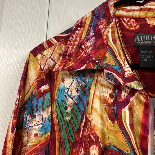 Chico’s size 2 bright colorful cotton/spandex open light jacket, 3/4 sleeves - Imagen 4 de 7