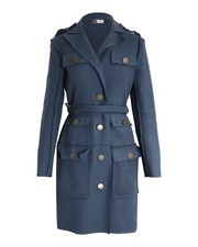 Lanvin Multi-pocket Belted Coat In Blue Wool Fr34
