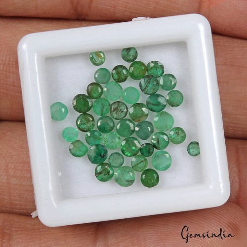Gemas redondas certificadas de esmeralda colombiana verde natural de 3,50 quilates/40 piezas para joyería - Imagen 3 de 5