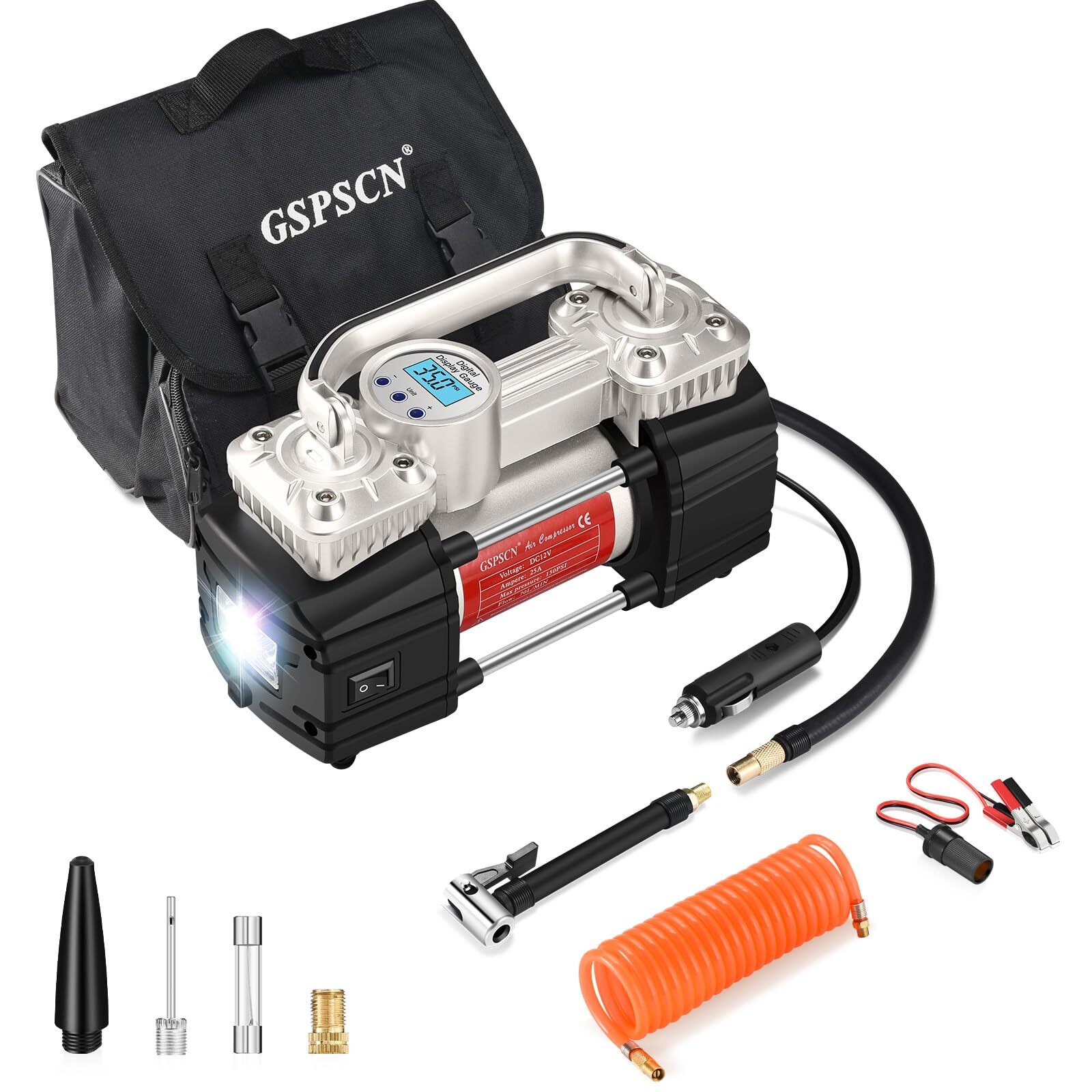 GSPSCN Portable Digital Car Tire Inflator with Gauge 150Psi Auto Shut-Off, He...