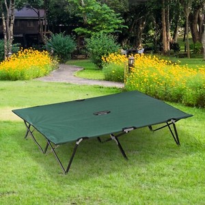 2 Person Folding Camping Cot Extra Wide Portable Sleeping Bed w/ Carry Bag Green