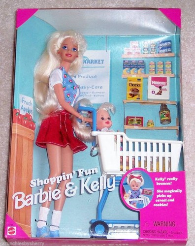 Shopping Fun Barbie Kelly Baby Sister Doll shopping Cart 1995 MIB