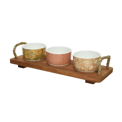Tapas Set Servierset Servierplatte mit 3 Schalen Dipschalen Porzellan Fingerfood