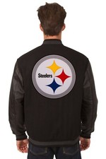 NFL Pittsburgh Steelers Wool Leather Reversible Jacket Embroidered Logos Black