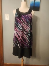 EXPRESS Womens Sz. Small Black Purple Sleeveless Silk Scoop Neck Shift Dress NWT