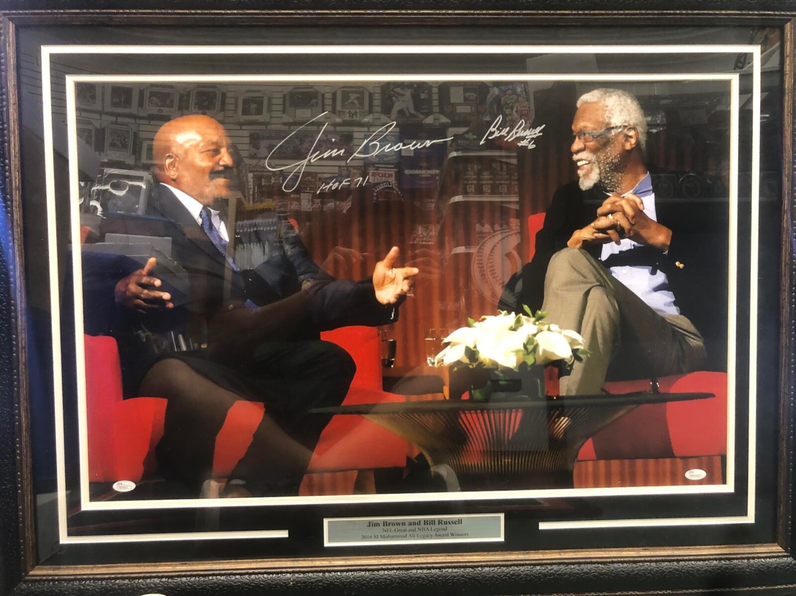 Jim Brown Autographed Signed & Bill Russell Framed 20x30 Photo JSA COA NFL NBA 