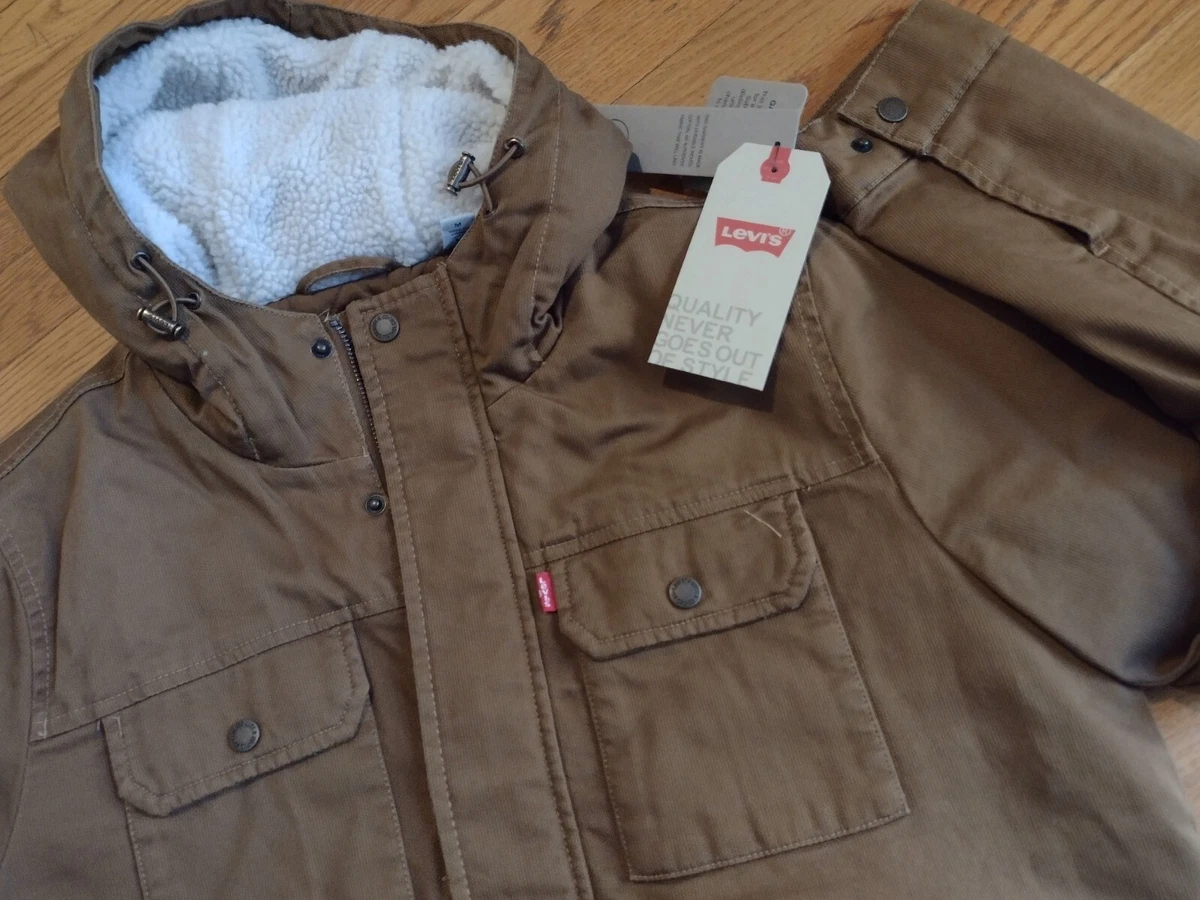 NWT $180 Levi's Mens Quilt Lined Bedford Corduroy Hooded Military Jacket /  Coat