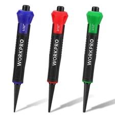 WORKPRO 3PIECE Nail Punch Set 1/32" 1/16" 3/32" Nail Setter Color Coded Nail Set