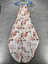 J For Justify Dress Womens Medium Sleeveless White Pink Floral Hi Lo