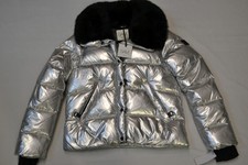 Authentic Sam. New York Isabel Down Puffer Jacket Silver Custom Fur Collar New