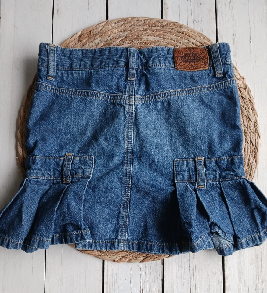 Ralph Lauren Polo Jeans Co Falda Denim Niñas Talla 10 Azul Jean Pliegues Hasta la Rodilla Foto 2 de 4