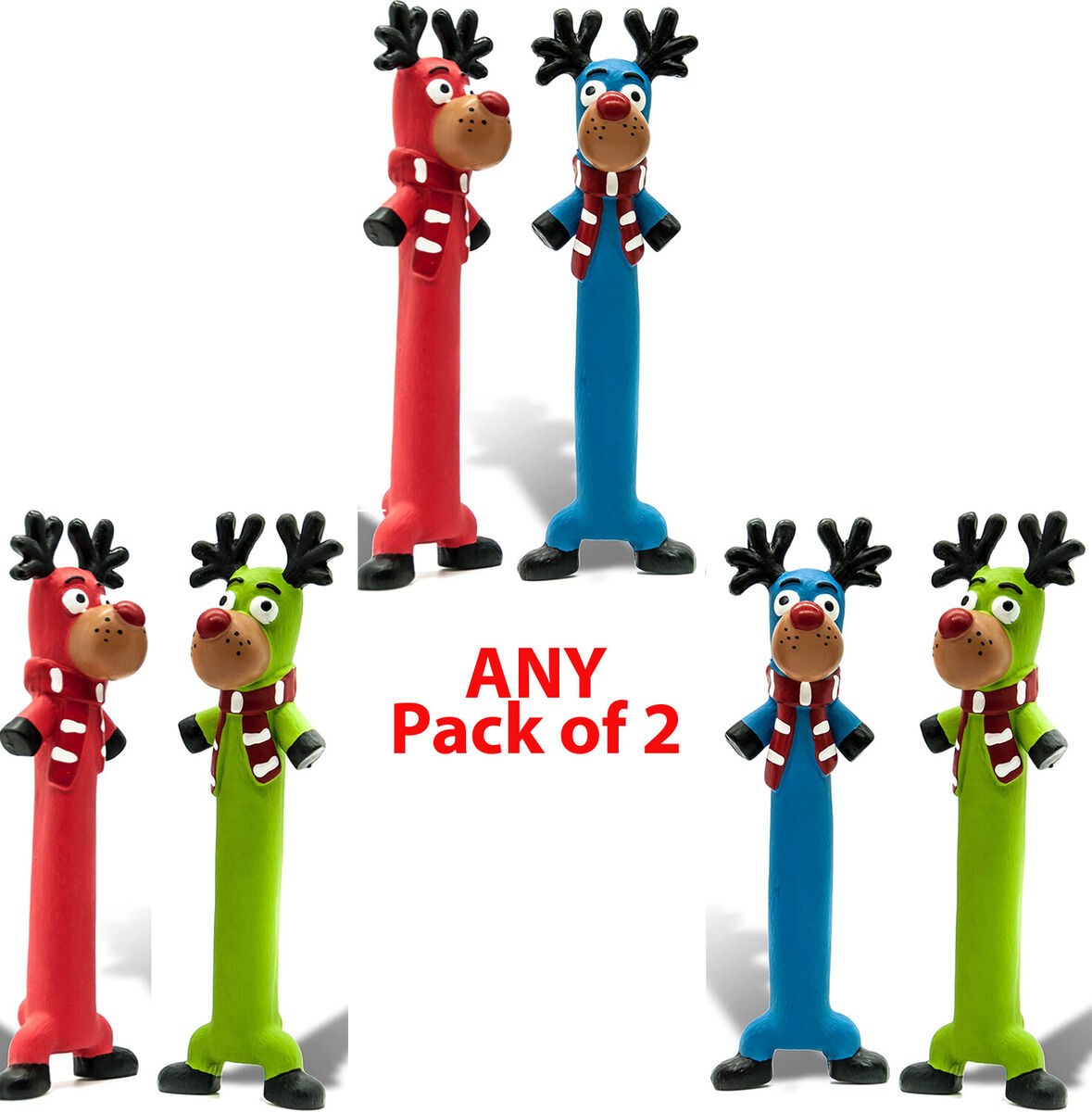 10 Long Squeaky Christmas Xmas Festive Squeaky LATEX Dog Chew Toys Gift  RUDOLPH